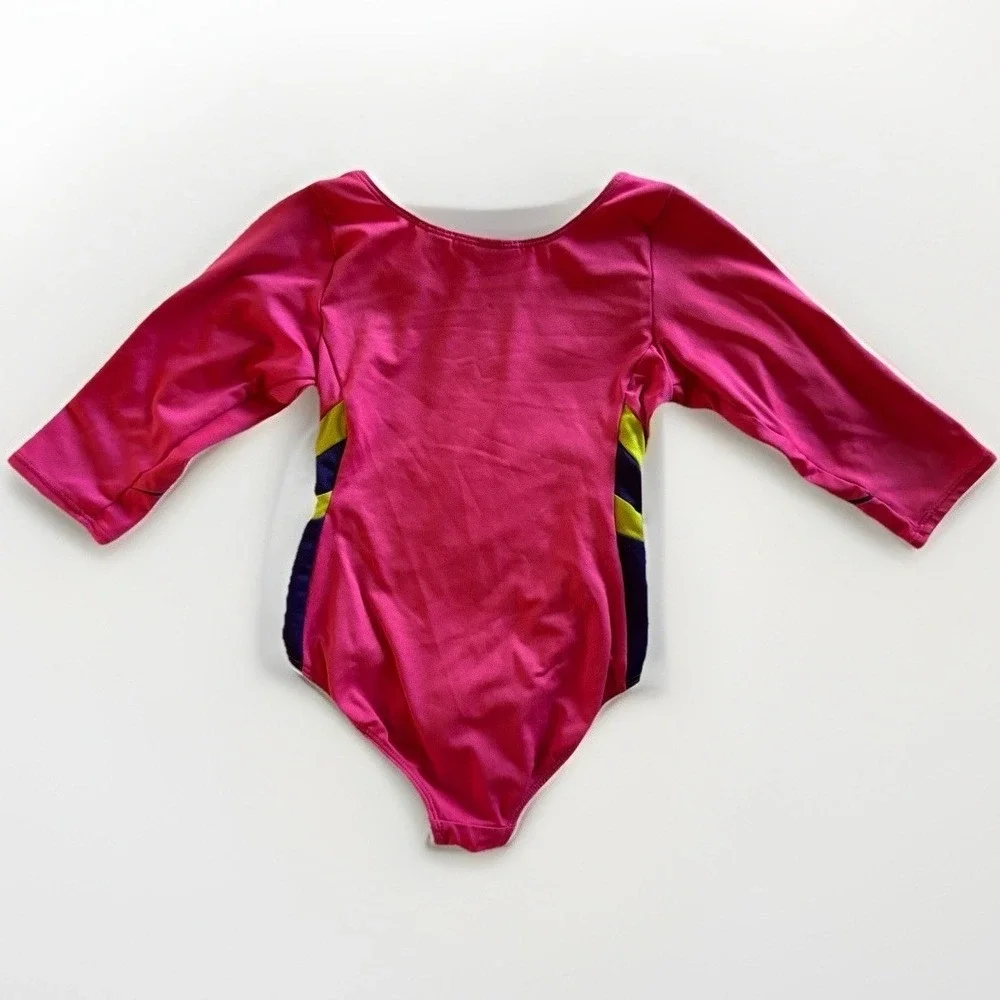 Freestyle Danskin Leotard Kids 6/6X Pink Rhinestone Long Sleeve Gymnastics Dance